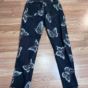 Pac Sun Butterfly Size 25 High Rise Straight Jeans Raw Hem Black Worn Once